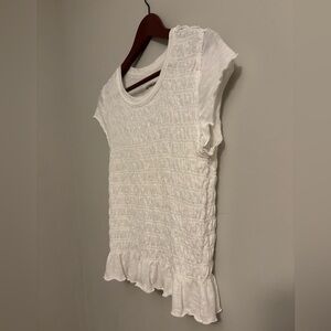 Free People Soft White Large Fitted Top Cotton, Semi Smocked Curly Detail Dreamy